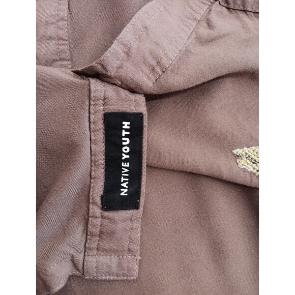 Native Youth Button Up Shirt Women Medium Brown Floral Embroidery Viscose EUC - Picture 6 of 8